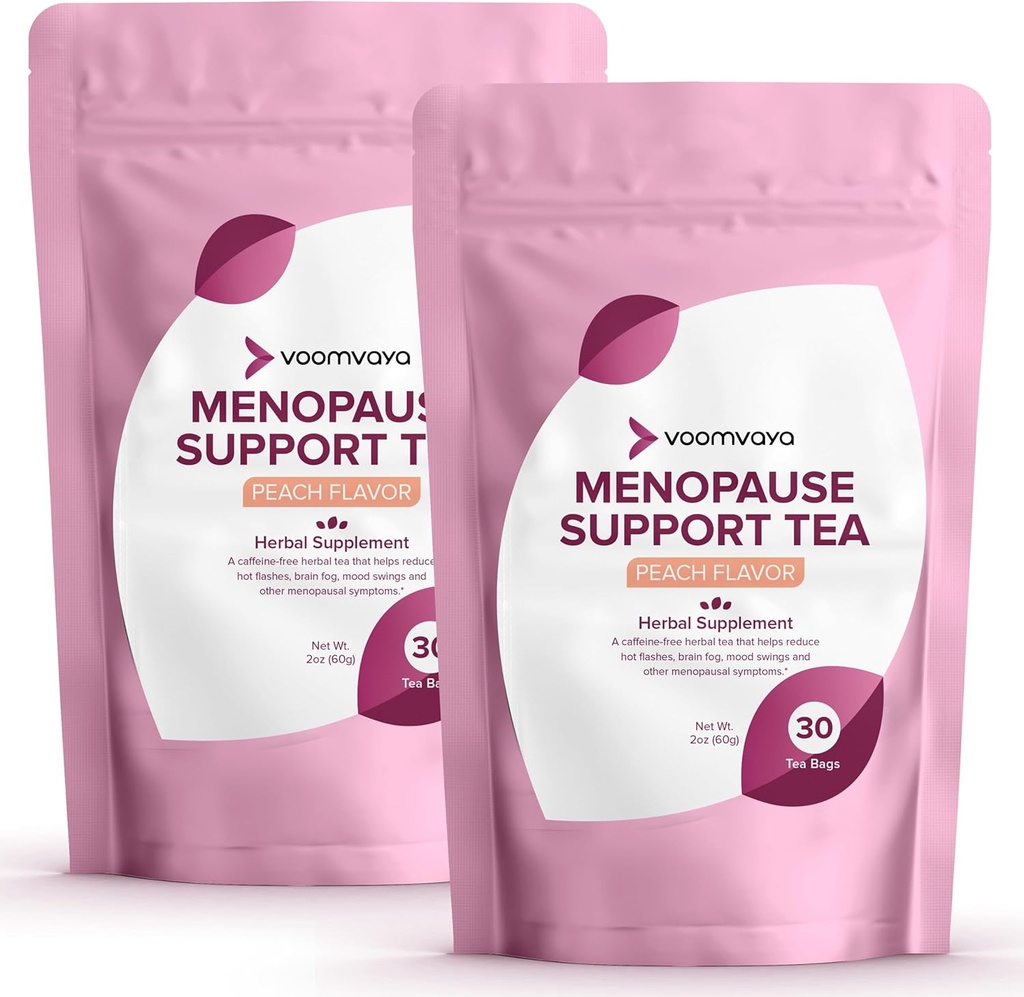 VoomVaya Uložiť 10% na Menopauze Podpora čaj 2-Pack Bundle - Prírodné Menopauza Relief pre ženy w/Červená Clover & Black Cohosh - Nočné potety & Hot Flash Relief - Peach Flavor - 90 Teabags
