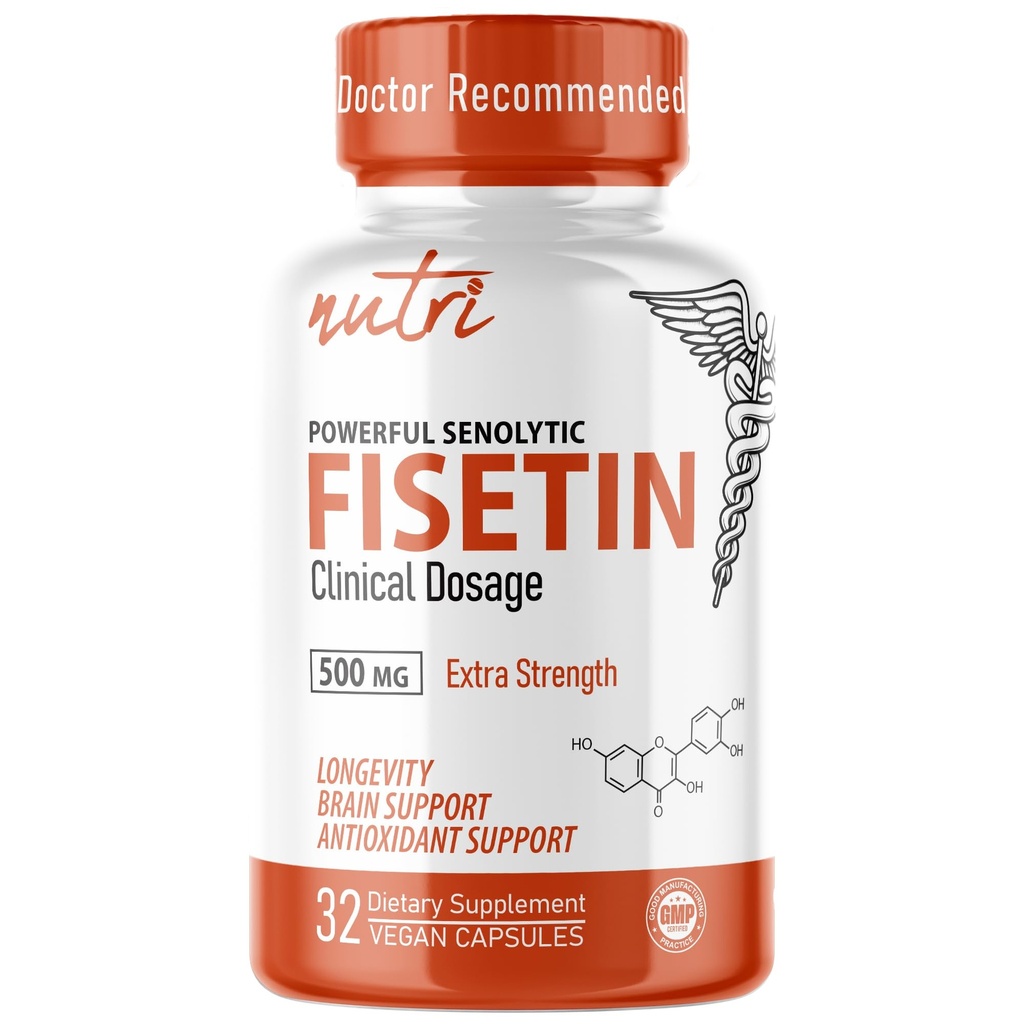 Nature's Fusions Nutri Fisetin 500mg 32 Gróf - Klinické dávkovanie - Fiesetin Doplnky - Výkonný senolytický aktivátor, Antioxidant a podpora mozgu - Prírodné polyfenoly - 32 Počet