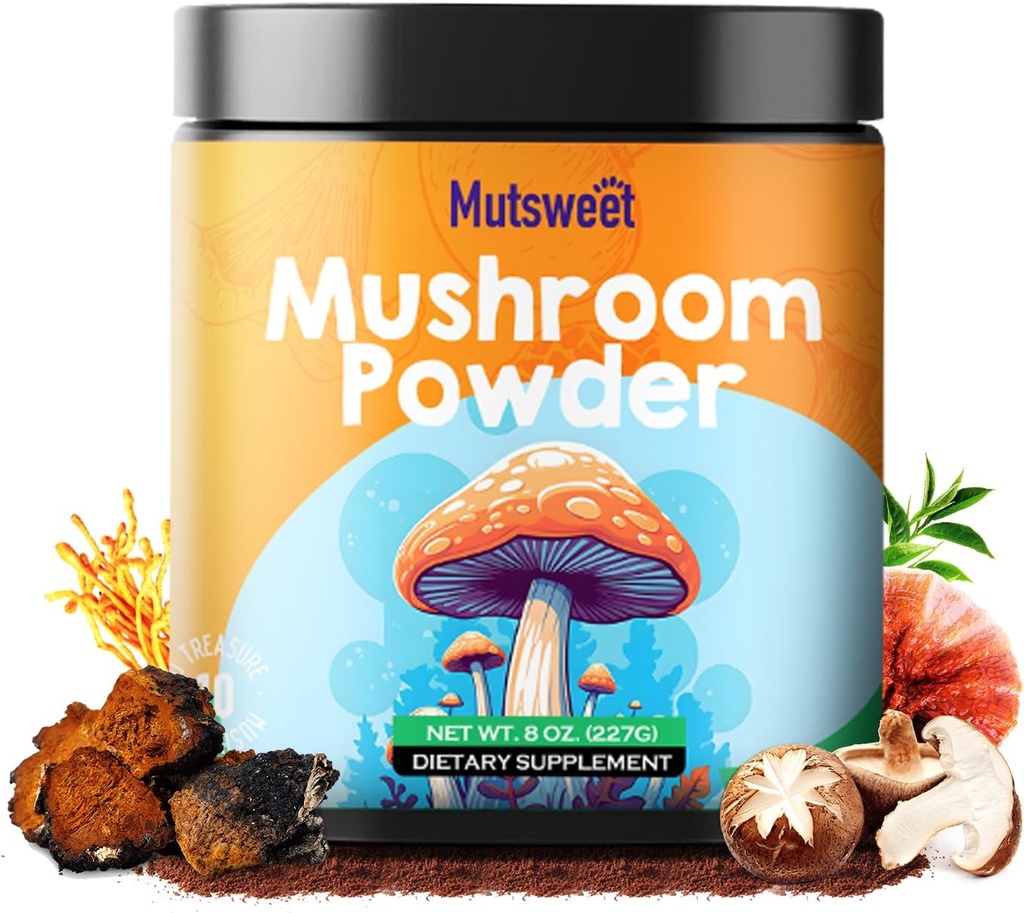 Muštový prášok Supplement, 75 Slúži 10 Huby Zmes na kávu a smoothies, 8 oz Huby a Rhodiola Rosea s Lions Mane, Reishi, Chaga, Cordyceps pre energiu, pamäť, Immune