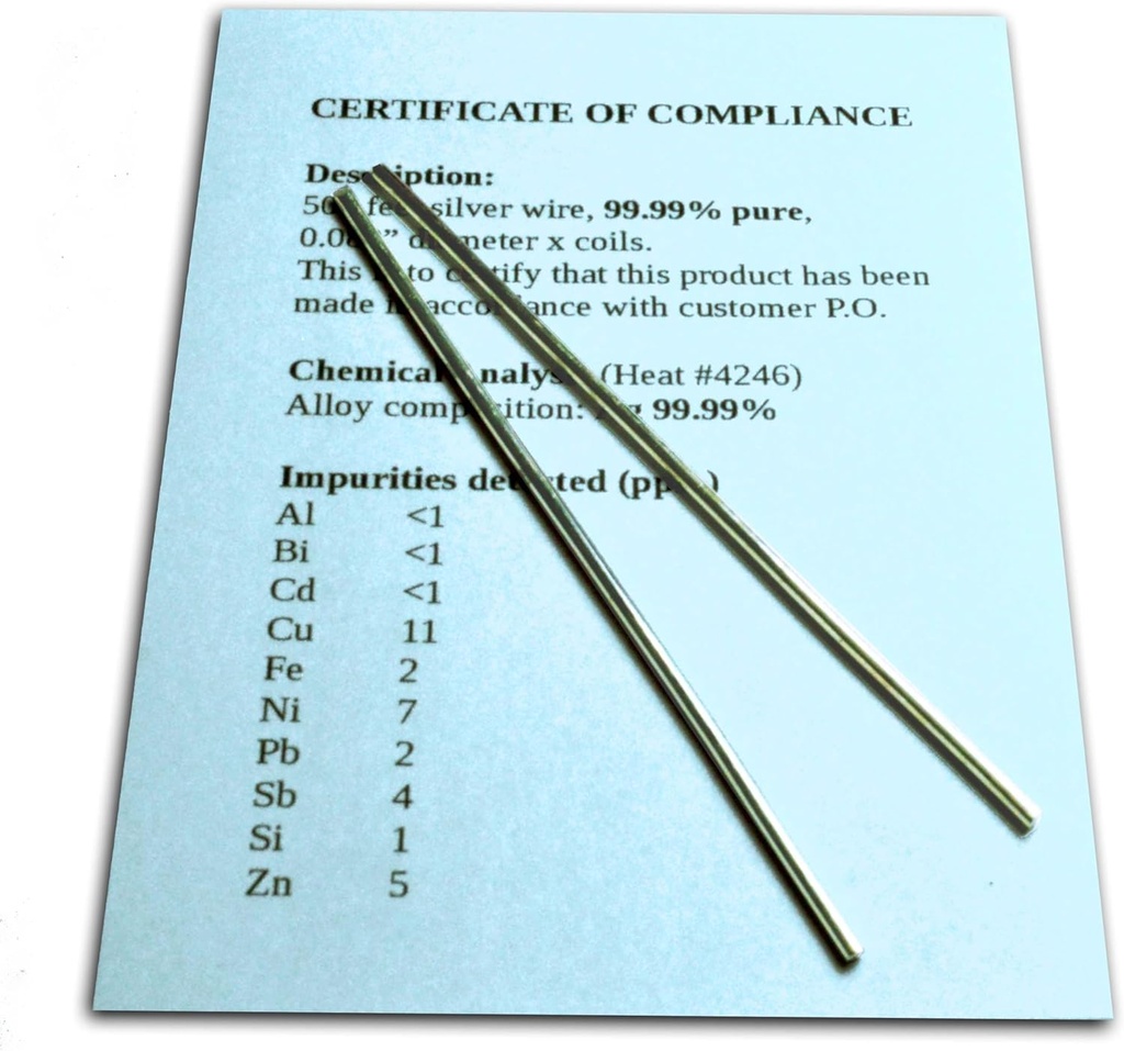 Koloidné striebro Generátor drôt Garantovaný 99,99% Pure - Sada (2) 4" Elektrode Rods 12-Gauge (0,08 in. / 2,06 mm) s certifikátom zhody / Kompletná chemická analýza zliatin zloženie