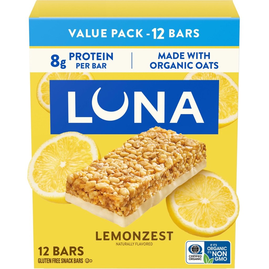 LUNA Bar - CitronZest Flavor - Gluten Free Snack Bars - Non-GMO - Proteínové tyčinky - Vyrobené s organickým Oat - Value Pack (12 Balenie)