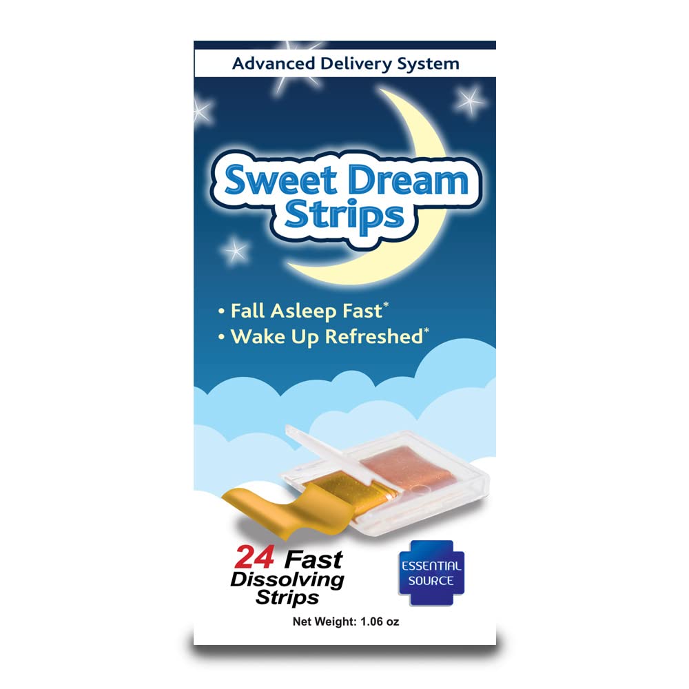 Essential Source Sweet Dream Oral Sleep Strips with Melatonin, Piper Methysticum and Huperzine A - Bylinné rýchle rozpustenie Mouth Strips for Sleeping - Deep Sleep Support Supplement - 24 gróf