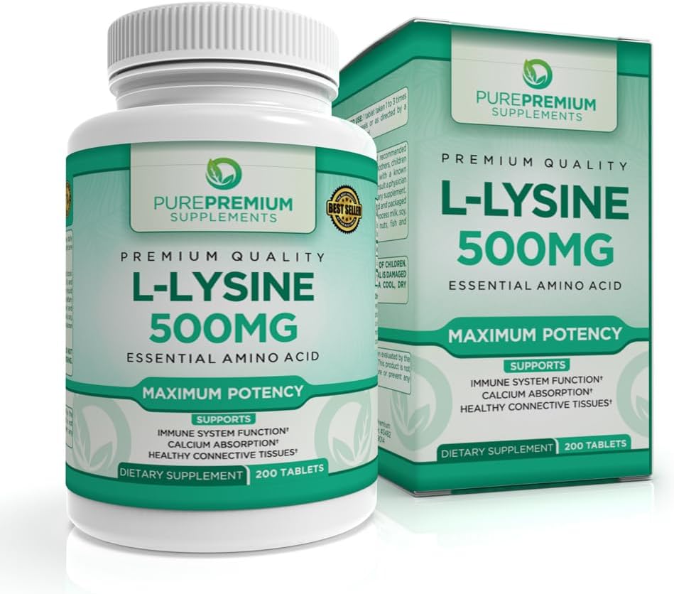 PurePremium L-lyzín 500 mg Supplement - Essential Amino Acid with maximum Strength - Immune Suplement - Pure Lysin 500mg for Fast Absorbtion - 7 Months Supply - 200 Tablety