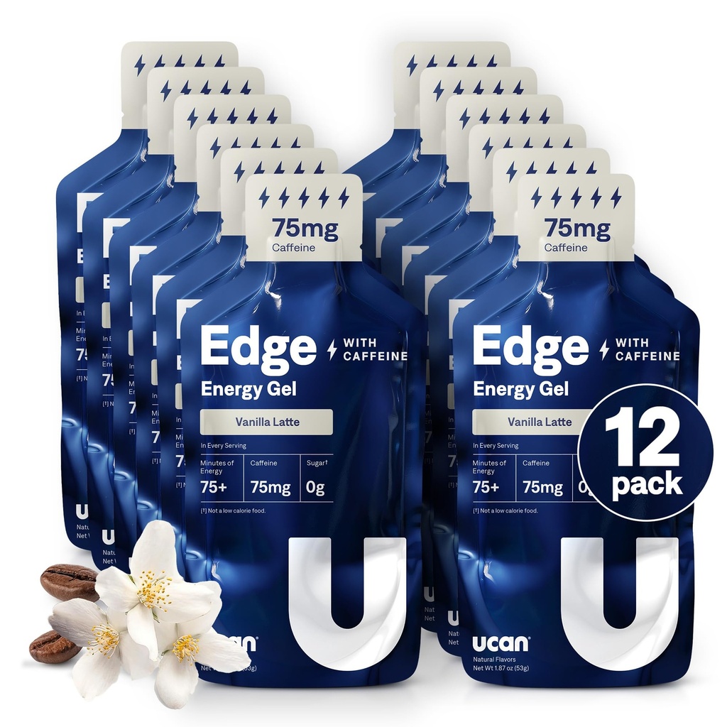 UCAN Edge Energy Gel Shots, Vanilla Latte + kofeín (12, 2 Ounce pakety) pre beh, školenia, cvičenie, fitness, cyklistika, Crossfit 