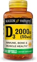 MASON NATURAL Vitamin D3 2 000 IU Ultra sila, podporuje kostnú hustotu, silu a imunitné zdravie, 300 Softgels