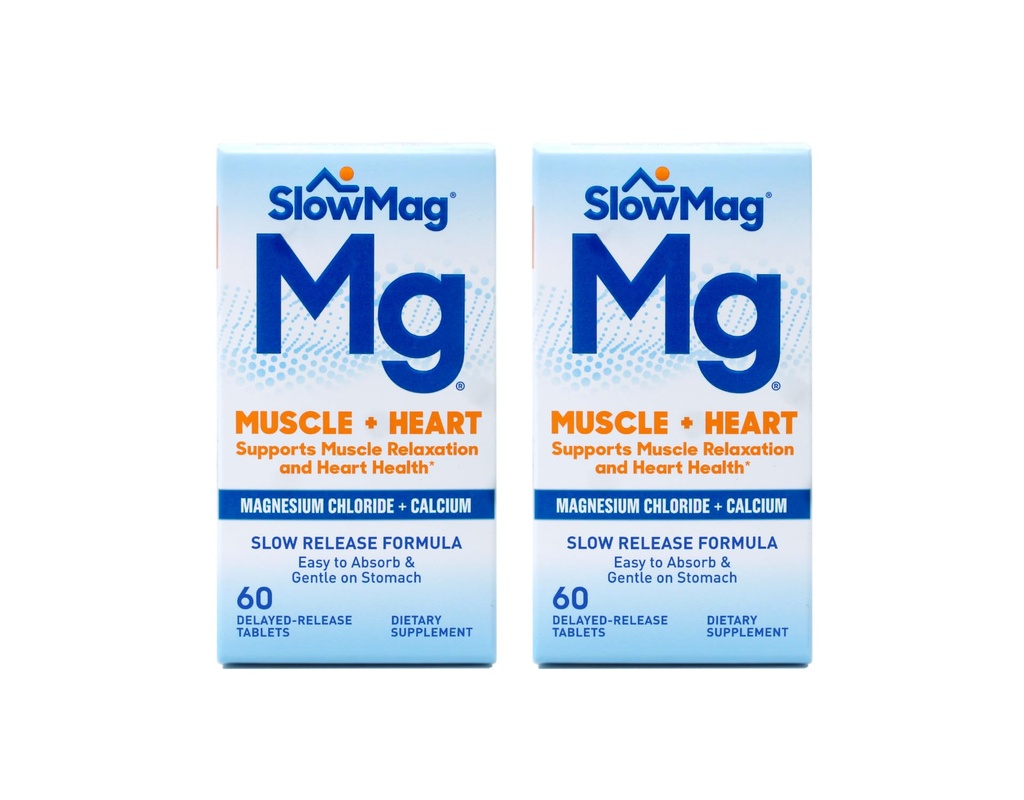 SlowMag MG Muscle + Heart Chlorid horečnatý s Vápnik Tablety 60 Počet (Obsah 2)
