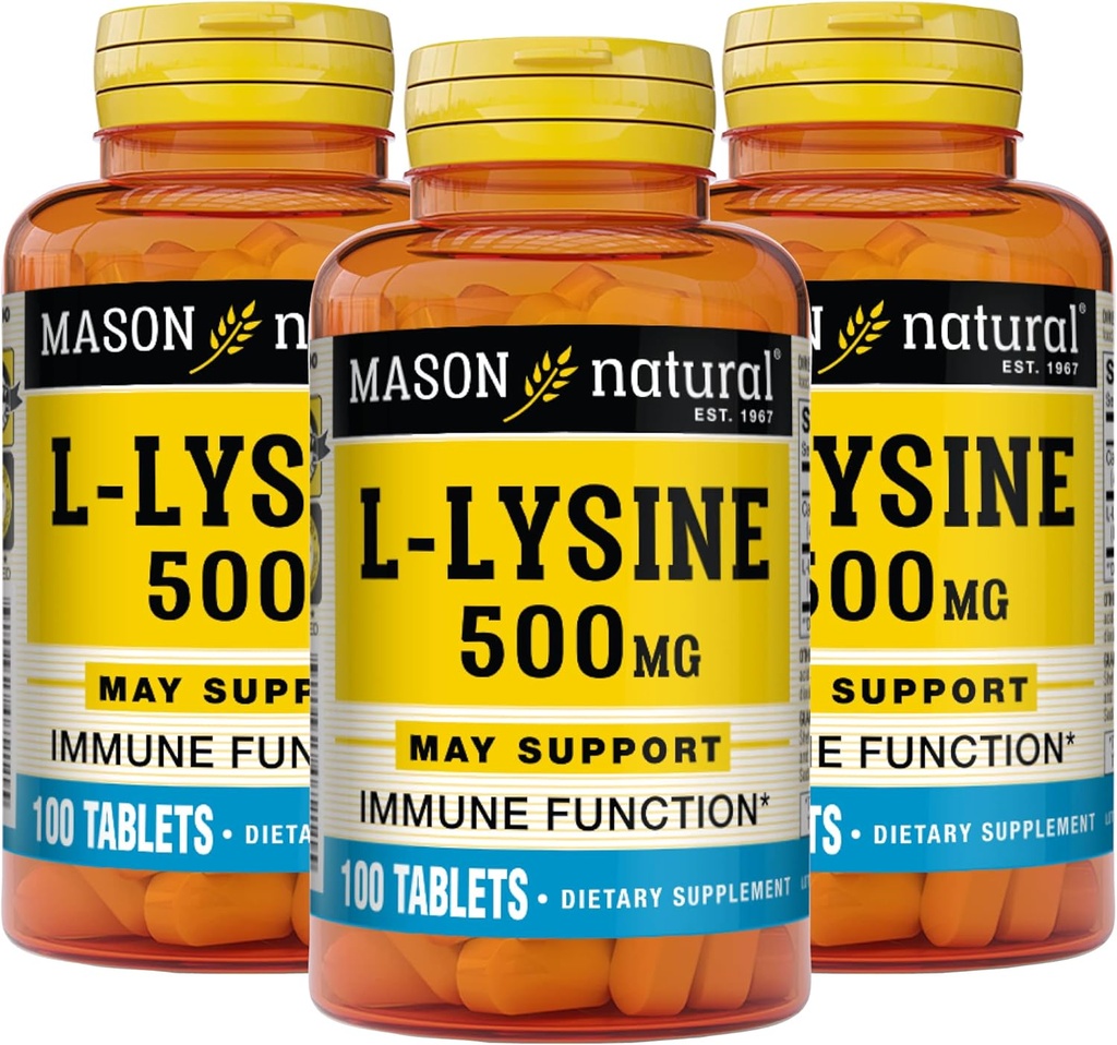 MASON NATURAL L-lyzín 500 mg s vápnikom - zlepšenie imunitnej funkcie, zvýšená absorpcia živín, esenciálna aminokyselina, 100 tabliet (dávka 3)