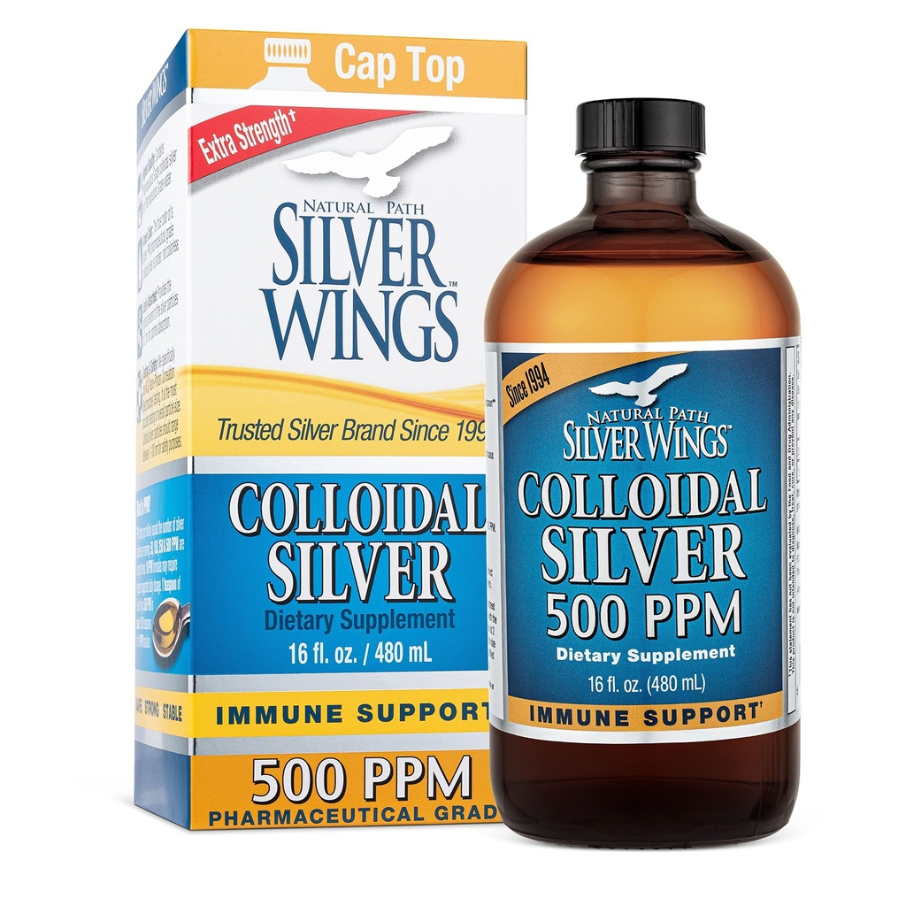 Natural Path Silver Wings Koloidné striebro 500ppm (2,500mcg) Immune Support Supplement 16 fl. oz.
