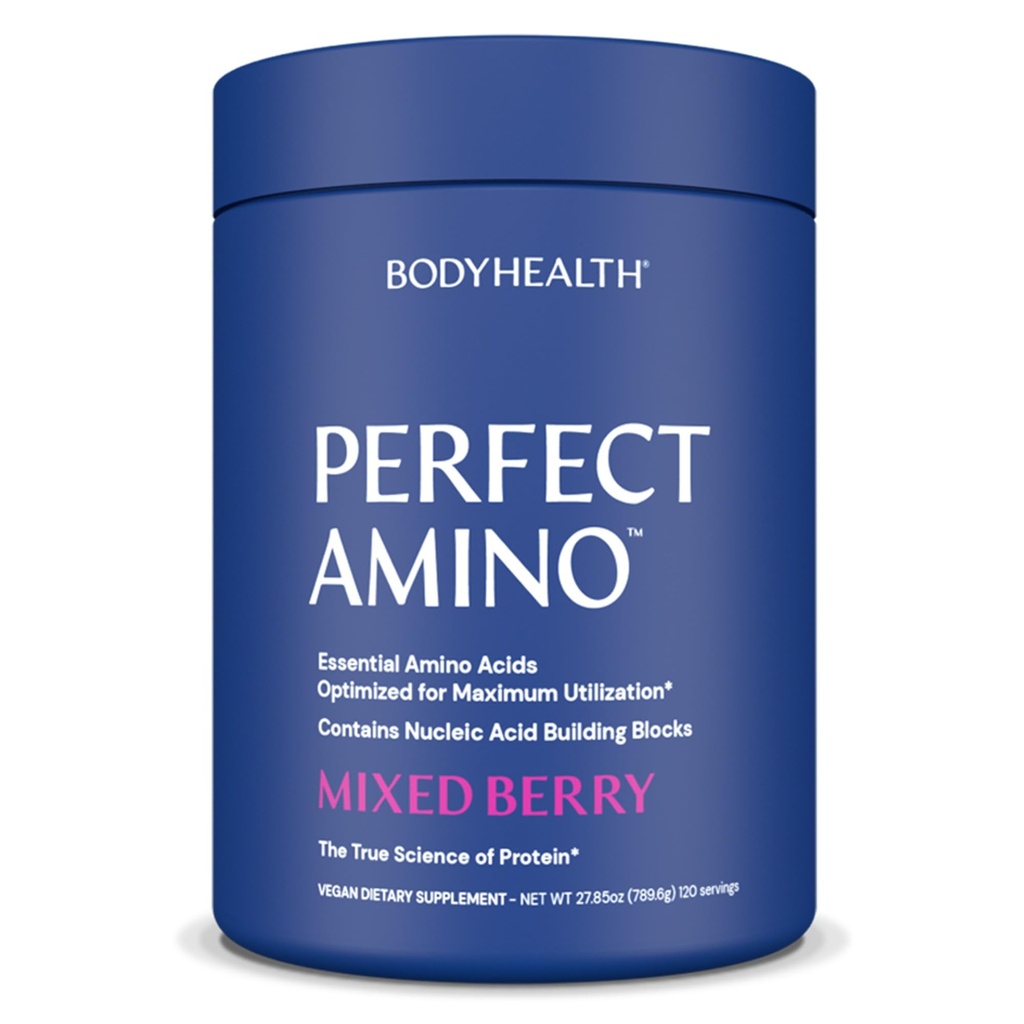 TeloHealth PerfectAmino Powder - BCAA a EAA Powder pre pred a po tréningu - Aminokyselinový nápoj pre mužov a ženy na podporu chudého svalstva a zotavenie - zmiešané Berry - 120 Serviv