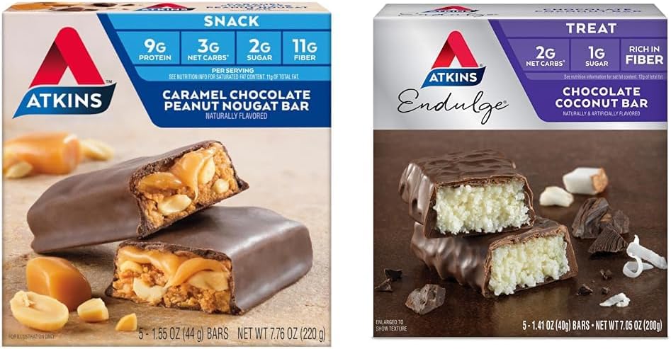 Atkins Karamel Čokoláda Arašidové Nougat Snack Bar, 5 Gróf a čokoládový Coconut Bar, 5 Gróf Bundle