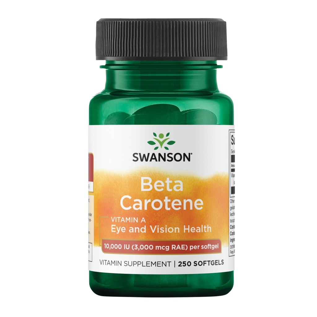 Swanson Beta-karotén - vitamín A doplnok podporujúce imunitný zdravie, zdravie očí a kože - prírodné wellness vzorec - (250 Softgels, 3000mcg každý)