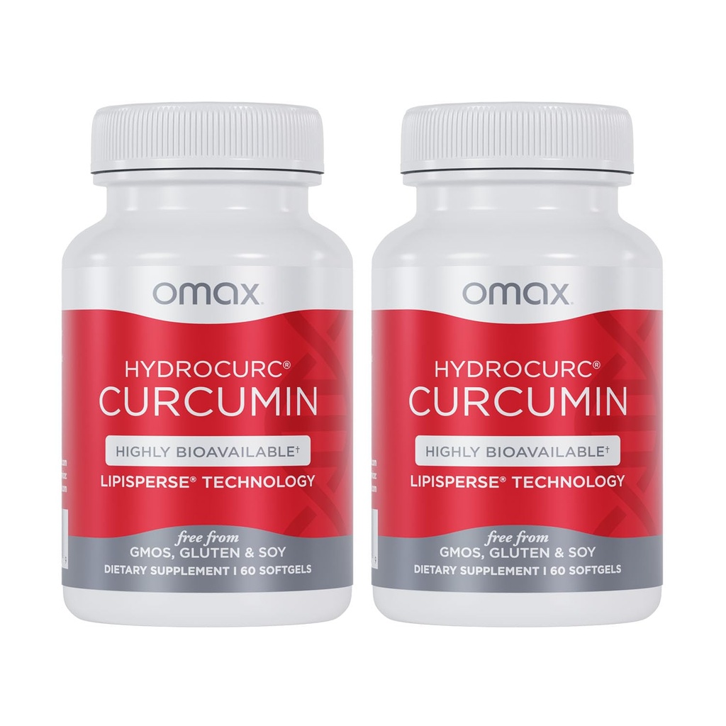 Omax3 2 Balenie - HydroCurc Turmeric Curcumin Softgels, Vysoko biologicky dostupné MCT Oil Nano-častice pre potenciu a absorpciu, Spoločné zdravie, 120 Softgels