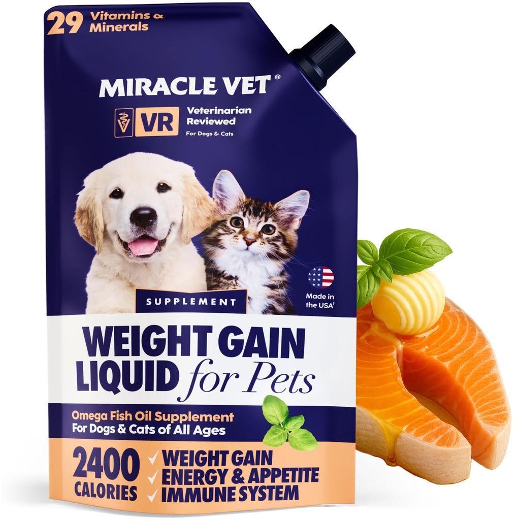 Miracle Vet High-Calorie Váha Gainer pre psy a mačky - Multivitamín Nutritional Supplement Gél, Omega Rybí olej, vápnik - Puppy, Senior, prenatálne mačka a pes Vitamíny, Doplnky pre zvýšenie telesnej hmotnosti
