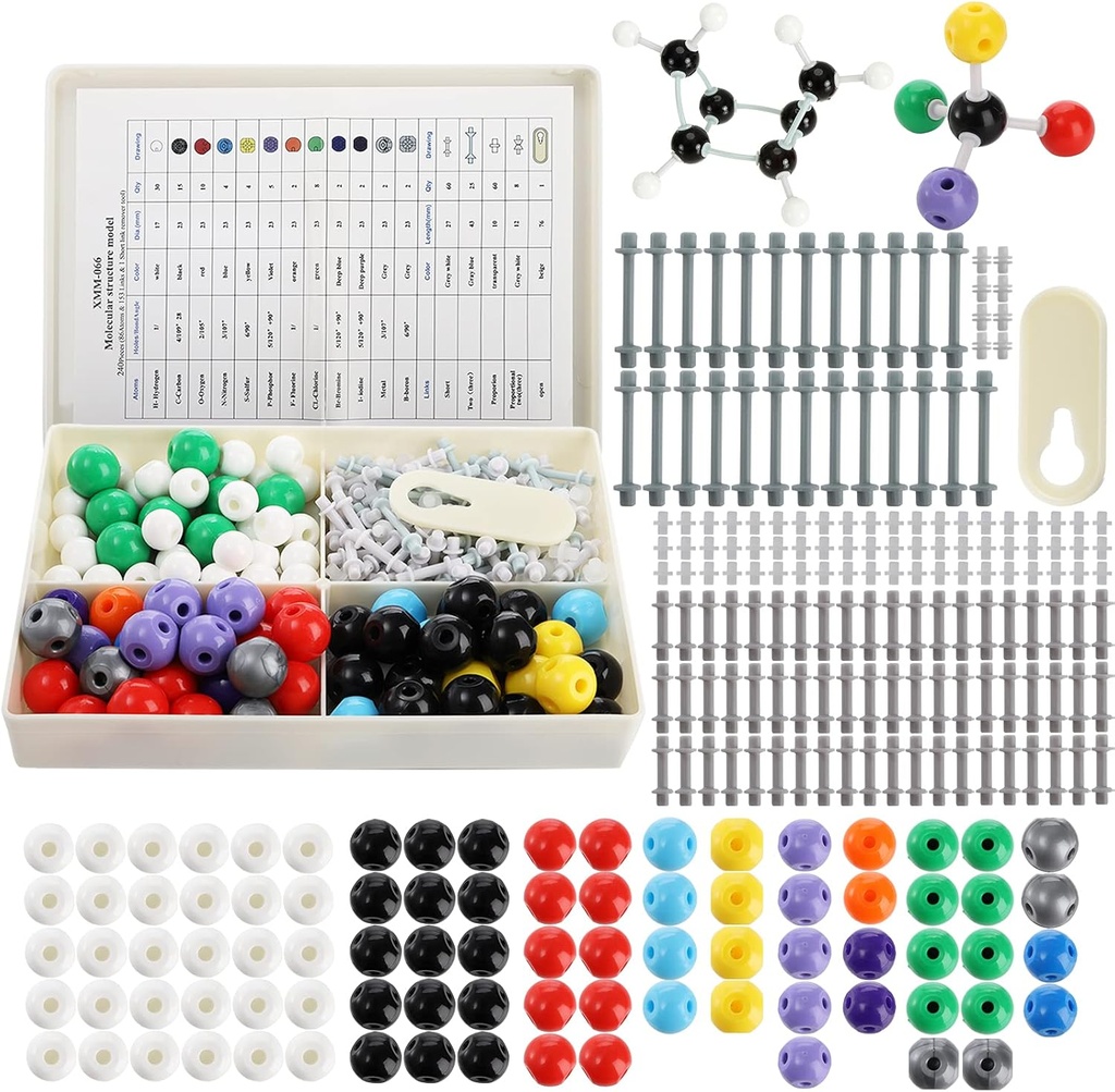 YOPAY 240 Pieces Molecular Model Kit, Organic and Anorganicic Chemistry Molecular Structure Model, 86 Atómy a 153 Odkazy a 1 Krátky odkaz odstraňovač nástroj