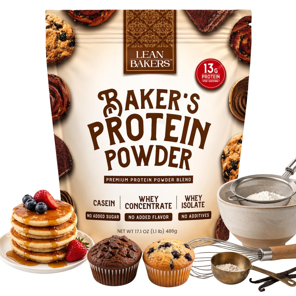 Bakerová bielkovina Prášok Čistá prírodná bielkovina Blend, Srvátka Izolát, Srvátkový koncentrát, Kazeín, Bezlepok, bez sladidiel, Nearomatizovaný, 17.1 oz, pre Pečenie s vysokým obsahom bielkovín Nízke kalórií Snacks