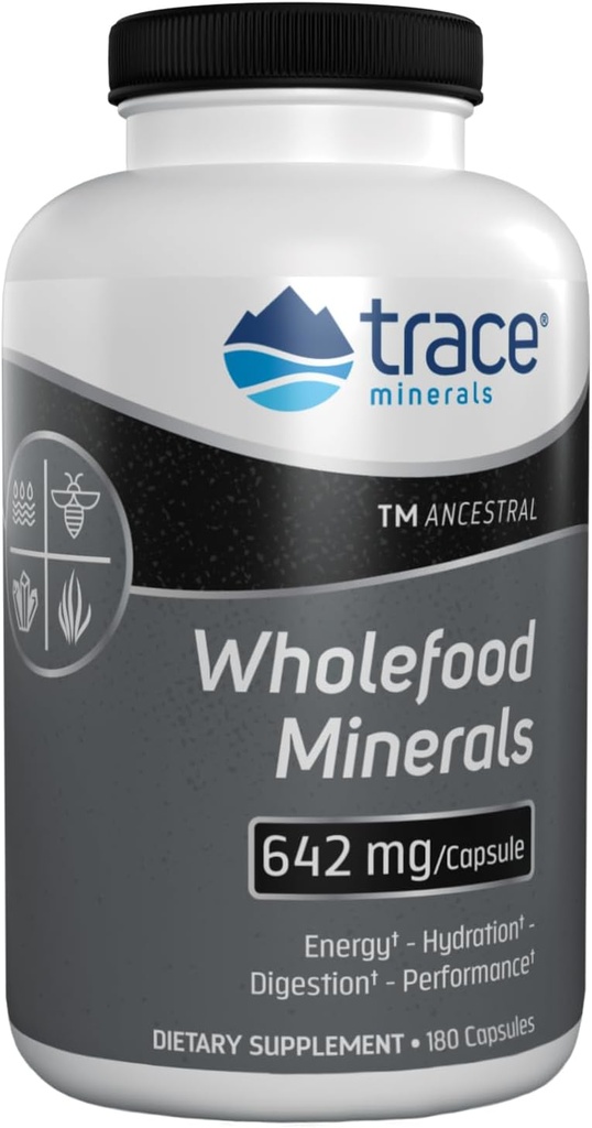 Trace Minerály Celopotravín Minerály - Body & Brain Health Suplement - Food Health Supplement with Wildflower Bee Pollen & Atlantic Kelp - Aids Nerve Function & Digestive Health - 180 Kapsule