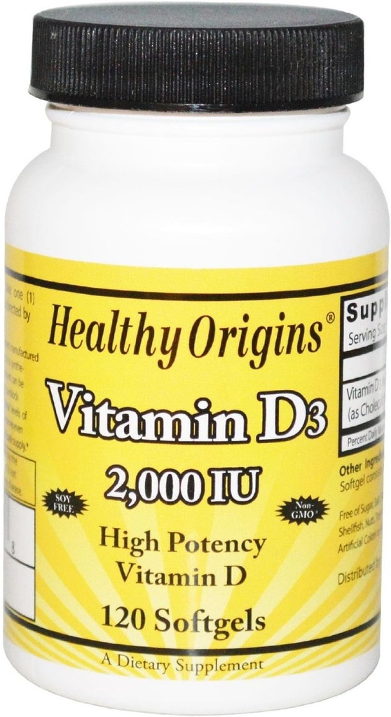 Zdravý pôvod Vitamín D3 Softgels, 120 Počet