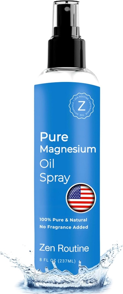 Pure Magnesium Oil Spray – 8oz (Single) – USP Grade – Magnesium Oil for Feet, Body, Muscles & Leg Cramps – Topical Magnesium Glycinate, Aceite de Magnesio, Organic Magnesium Chloride – Made in the USA