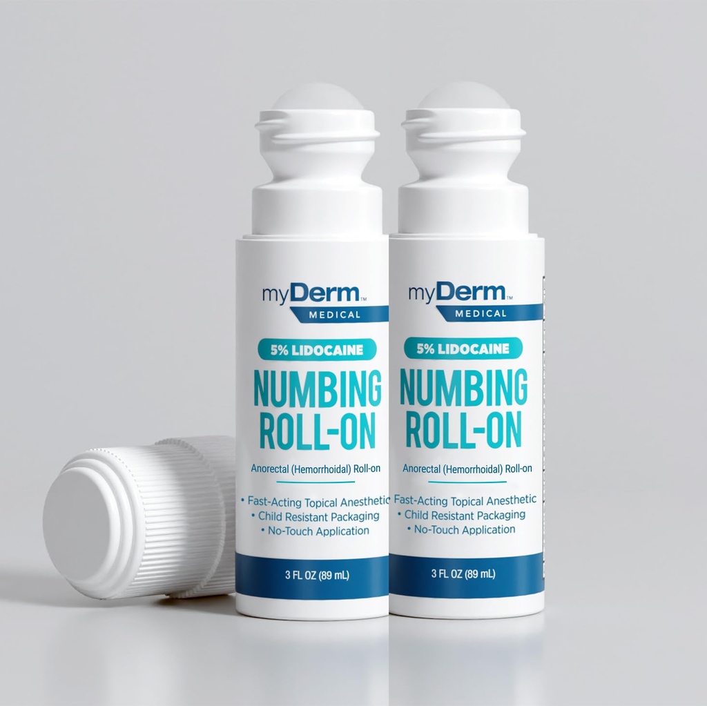 Myderm Medical 5% Lidokain Numbing Roll On - balenie 2 - pre menšie bolesti, škrabance a hemoroidné Discomfort - Made in The USA