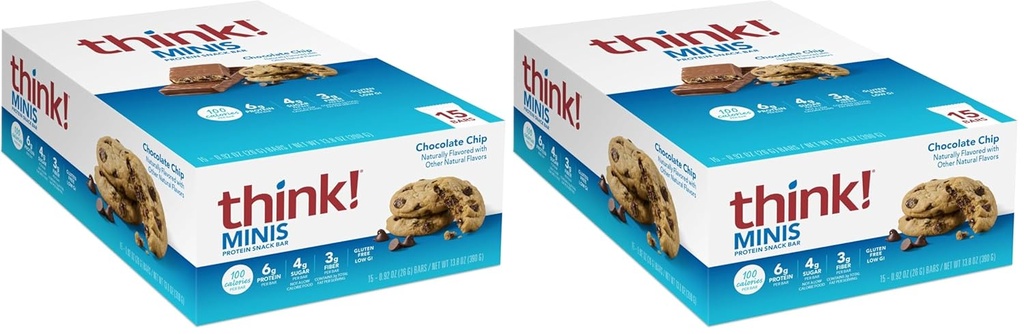 Mysli! MINIS Proteínové tyčinky, bezlepkové, čokoládové Chip, 15 grófov (Pack of 2)