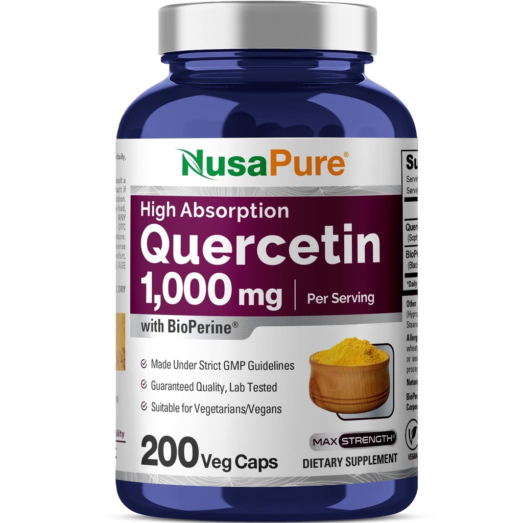 NusaPure Quercetin 1000 mg - 200 Veggie Caps (non-GMO, Vegan, Vegetarian) Bioperine