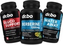 DR. BO Berberine Supplement Metabolizmus Podpora a vodné pilulky - 1200mg Berberine HCL Supplement for Healthy Metabolic Support - Premium HCL 600mg per capsule & Water Pills Diuretiká Retention