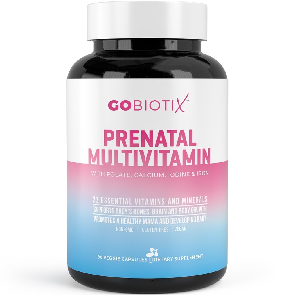 GOBIOTIX prenatálne vitamíny pre ženy - multivitamíny so železom, vápnikom, vitamínom D2, C, zinkom a kyselinou listovou na tehotenstvo - pred a po pôrode Essentials - non-GMO - 90 kapsúl