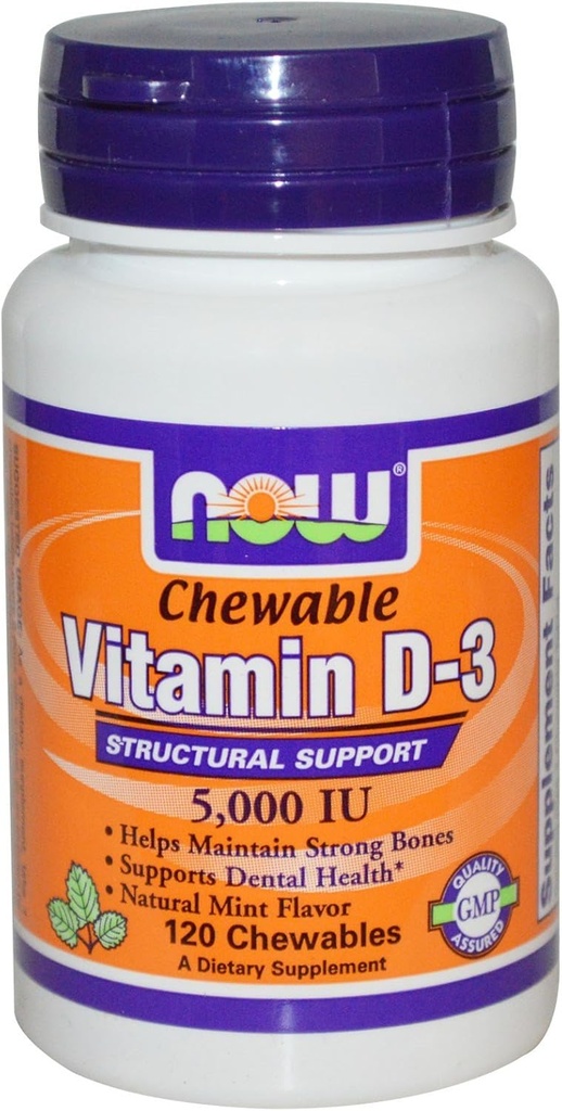 Teraz potraviny Vitamín D-3, 5000 IU, Mincovňa chuť120 Žuvačky