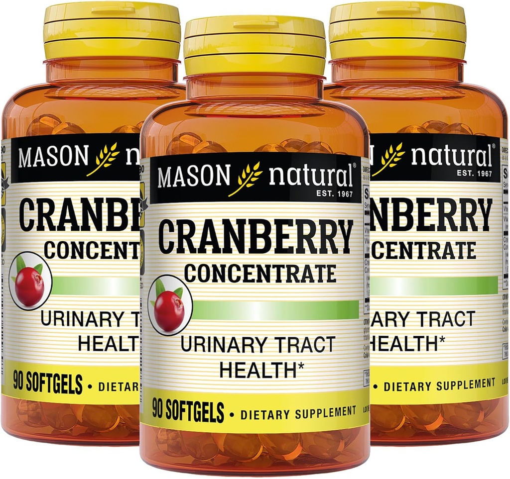 MASON Natural Cranberry 12:1 koncentrát s vitamínom C & E, podporuje imunitný a močové zdravie, 90 kapsúl, balenie po 3