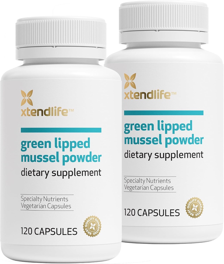 Xtendlife Green Lipped Mussel Powder - 2400mg Supplement with Omega-3 Mastné kyseliny z Nového Zélandu pre Spoločné zdravie, 120 Kapsule (2 balenia)