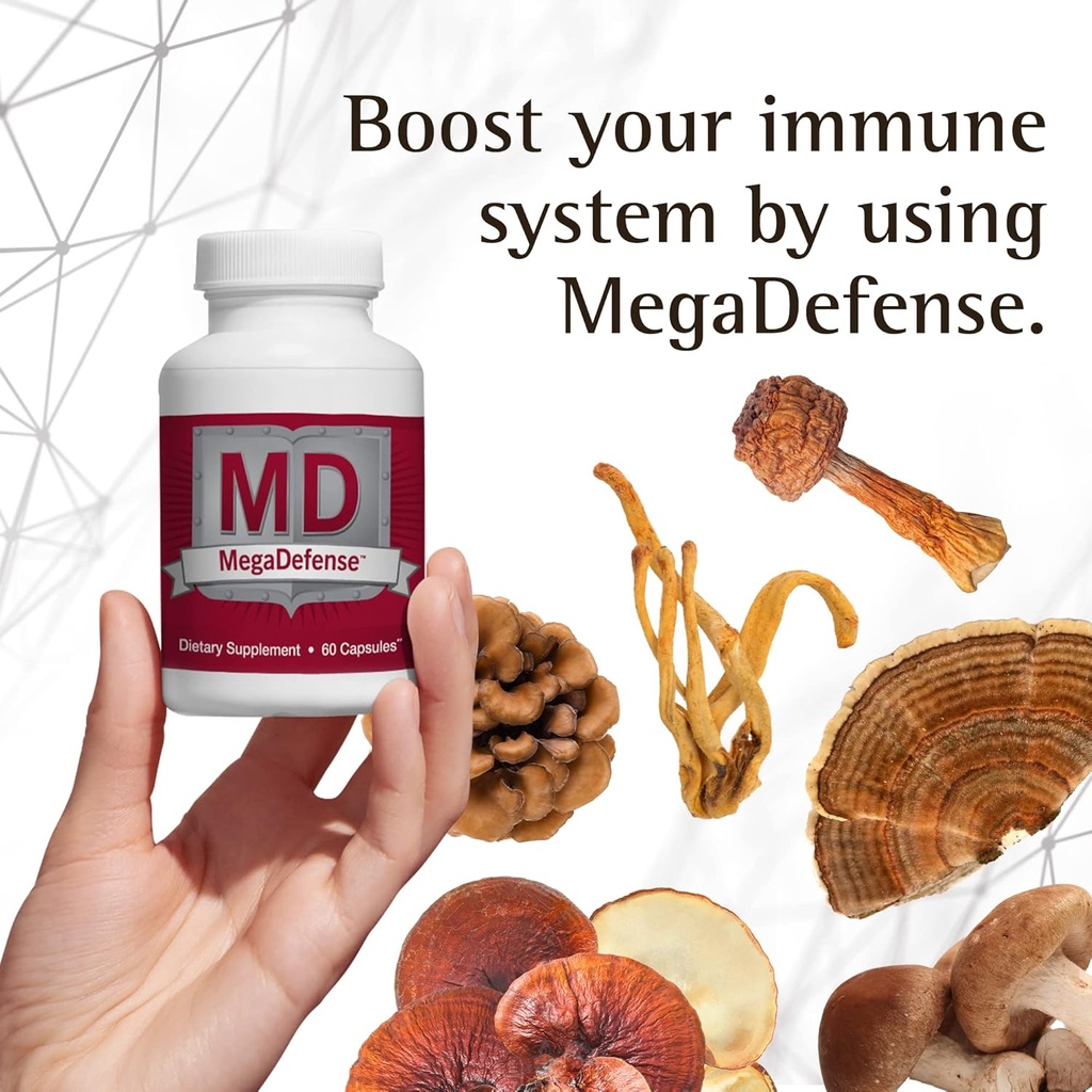 Waiora MegaDefense Kapsule od Daily Wellness, 6 Mušroom Supplement: Reishi, Turkey Tail, Cordyceps, Maitake, Agaricus & Shiitake, Non-GMO (2 Bott / 60 Veggie Cap serv)