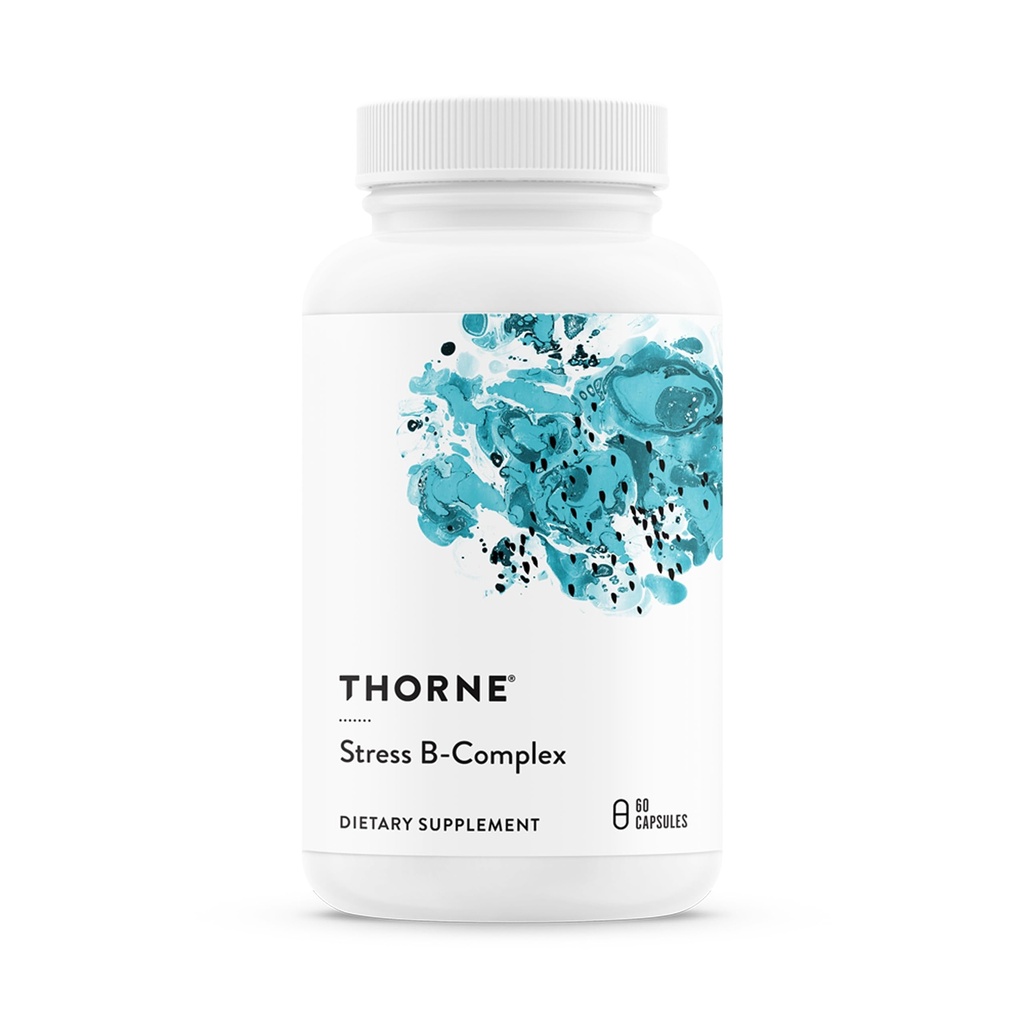 THORNE - Stres B-komplex - vitamíny B2, B6, B12 a folát vo vysoko aborbovateľných a aktívnych formách - extra vitamín B5 pre adrenálnu podporu, stresový manažment a imunitné funkcie* - 60 porcií
