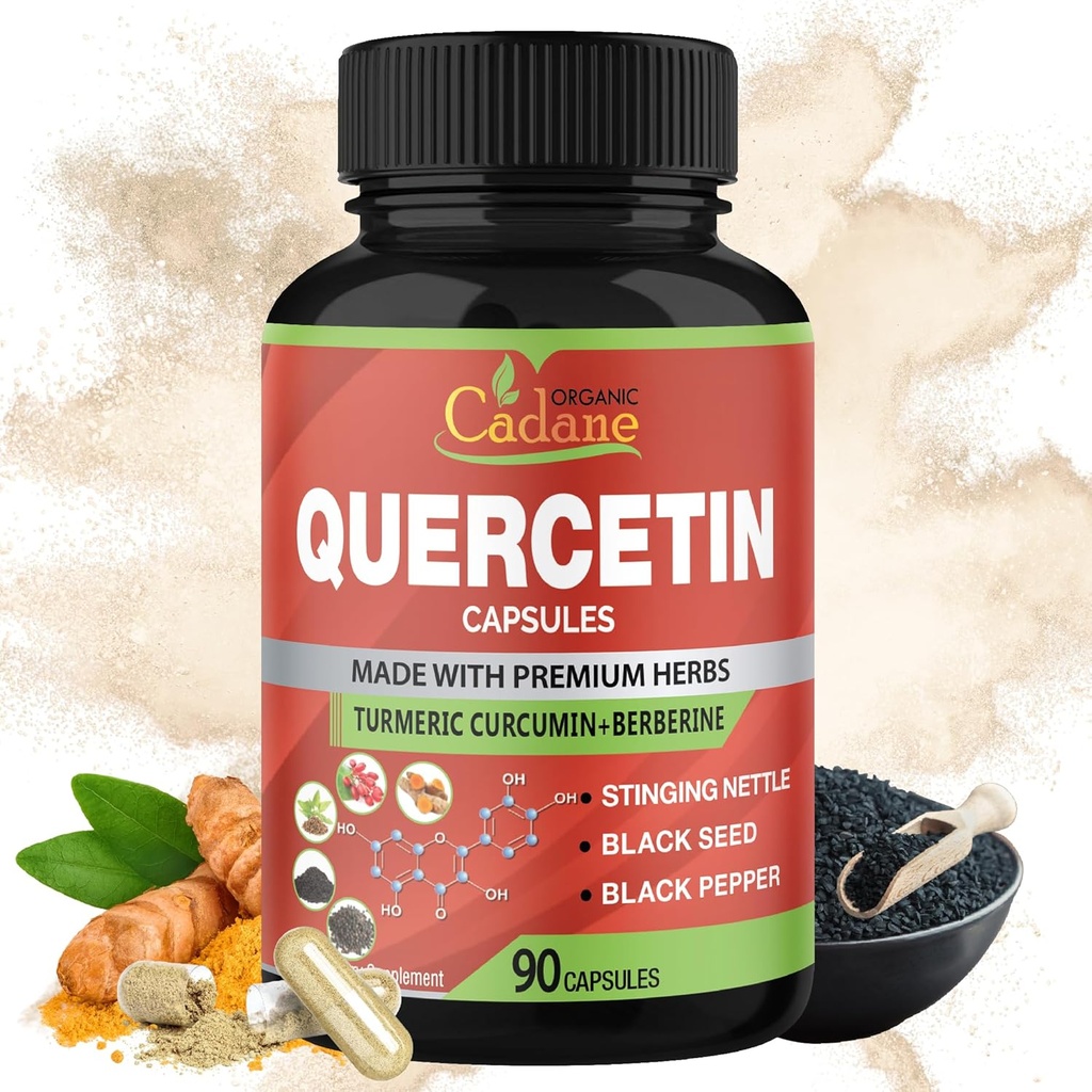 Organické Cadane Quercetin Extract Kapsule, 90kapsule, 3 mesiace Dodávka s Quercetin, Turmerica Curcumin, Berberine, Nettle, Black Seed prášok, čierne korenie.
