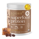Boobie Telo Superfood Protein Gravidita a popôrodné jedlo Náhradné Shake, Káva Karamel Chutenie 