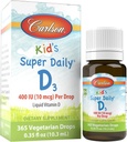Carlson - Detský Super Daily D3, Kvapky vitamínu D pre deti, 400 IU (10 μg) na kvapku, Zdravie srdca, Imunitná podpora, Vegetariánska, Tekuté vitamín D kvapky, Neochutené, 365 kvapky