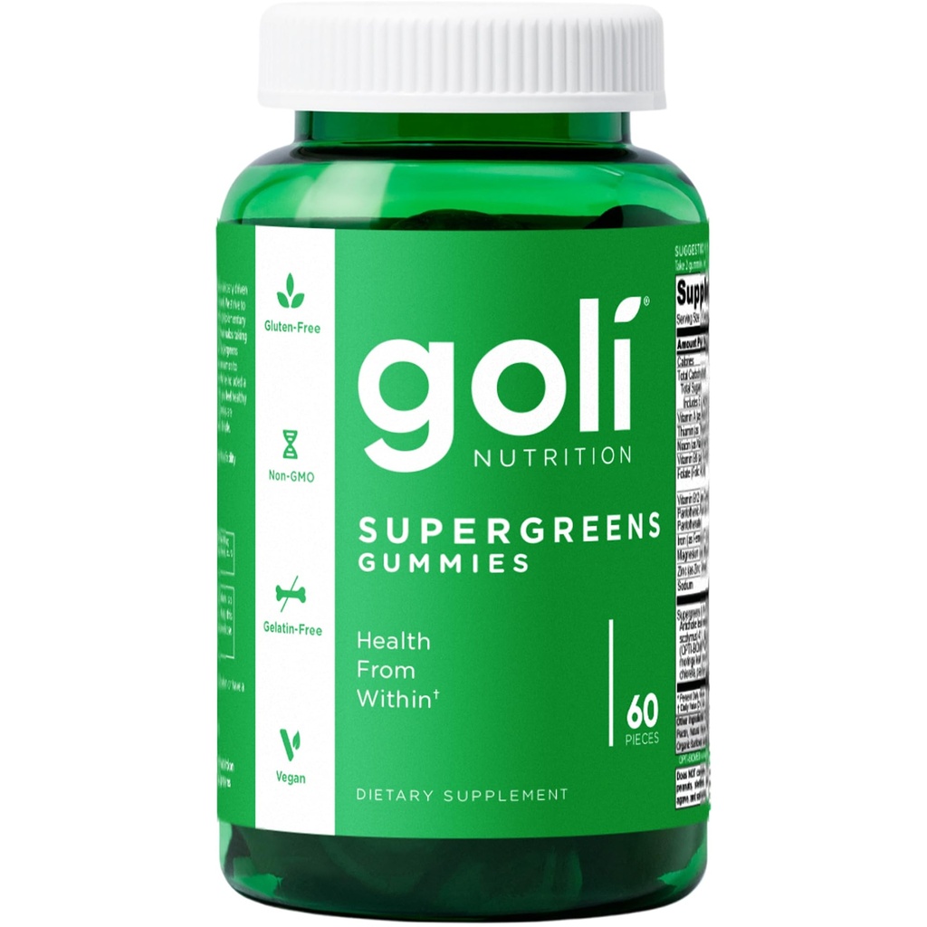 Goli Supergreen vitamín Gummy - 60 Počet - Esenciálne vitamíny a minerály - Rastlinné, Vegan, Gluten-free & Želatína - zdravie zvnútra, Balenie 1