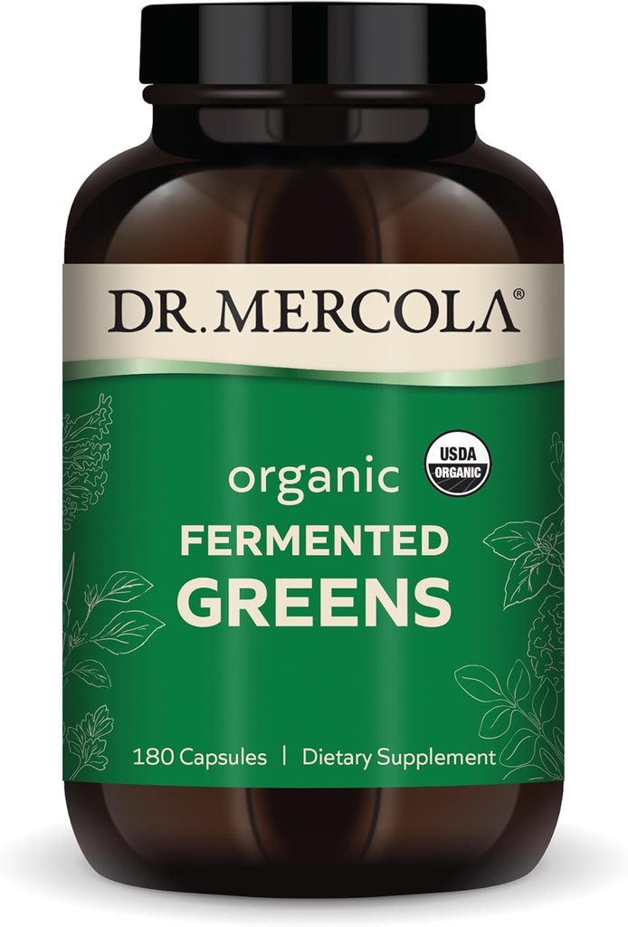 Dr. Mercola Organic Fermented Greens, 30 Servings (180 Kapsule), Dietary Supplement, Supports Immune Health, Non-GMO, Certified USDA Organic
