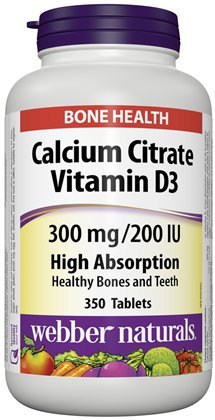 Webber Naturals Citrát vápenatý Vitamín D3, 300 mg / 200IU Vysoká absorpcia, 350 tabliet