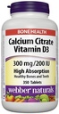 Webber Naturals Citrát vápenatý Vitamín D3, 300 mg / 200IU Vysoká absorpcia, 350 tabliet