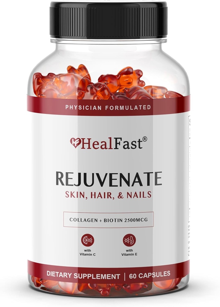 HealFast omladiť vitamíny a minerály Gummy doplnok - kolagén Gummy + vitamíny, biotín, a zinok - Anti Aging Beauty & Skin Supplement Klinicky študovaný a lekár formulovaný - 60 Počet