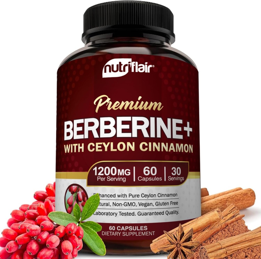 NutriFlair Premium Berberine HCL 1200mg, 60 Kapsule - Plus Pure True Ceylon škorica, Doplnky, Imunitný systém Podpora