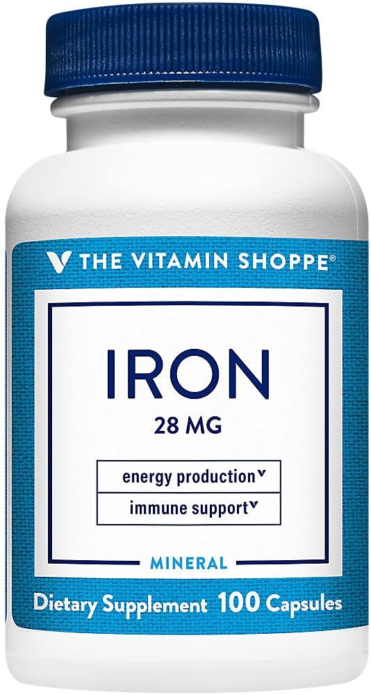 Vitamín Shoppe Železo 28G, Dobre Absorbované formy železa, podporuje Immune Health & Energy Production, Essential Mineral, Once Daily (100 kapsúl)