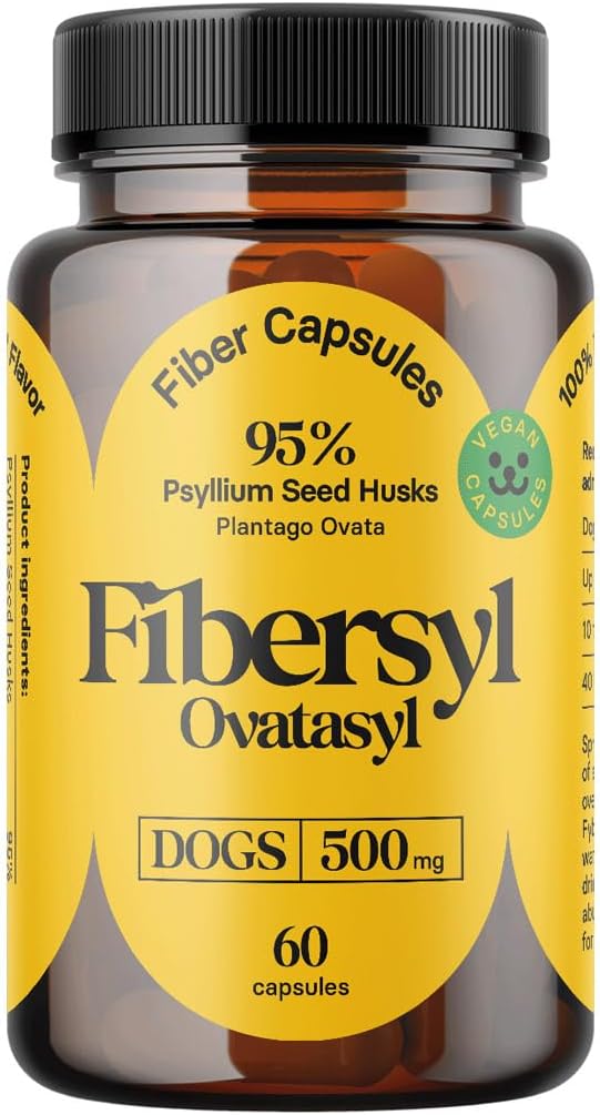 FiberSyl Ovatasyl Prebiotiká pre psy Tráviace zdravie - Doplnky pre psy Fiber pre Zápcha Relief & Support - Psyllium Husk Seed pre problémy s trávením psov - Pes Stool Tvrdidlo - 60 Kapsule