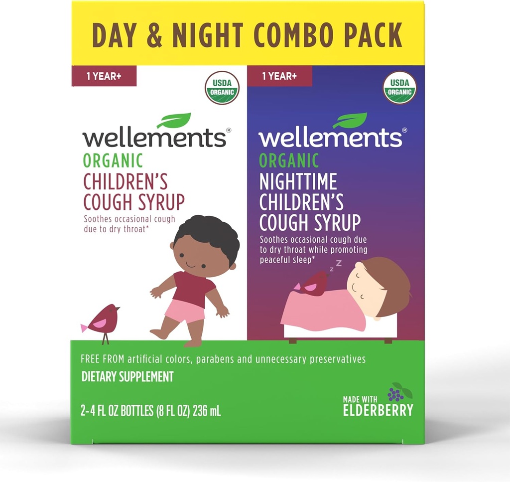 Wellements Organic Day & Nighttime Detský Kašeľ Combo Sirup 