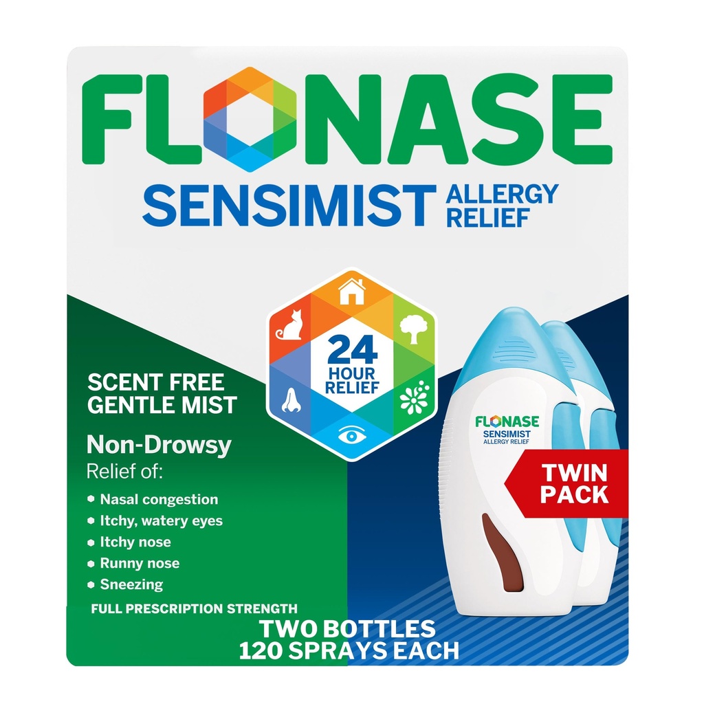 Flonase Sensimist Alergia Relief nosový sprej pre non-Drowsy, 24-hodinový multi-Symptom Alergie Relief 