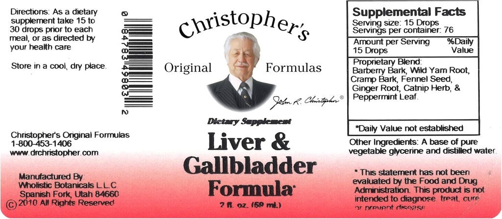 Christopher's Original Formuly Pečeň & Žlčník Vzorec, Bylinné doplnky pre Detox & Tráviaca podpora, 2 fl oz