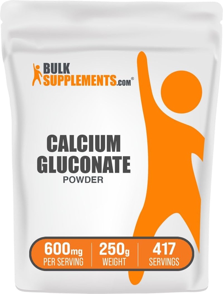 BulkSupplementments.com Glukónan vápenatý prášok - vápnik doplnok, ľahko Absorbovaný - bez príchute a lepidla, 600 mg na obsluhu, 250g (8,8 oz) (Back of 1)