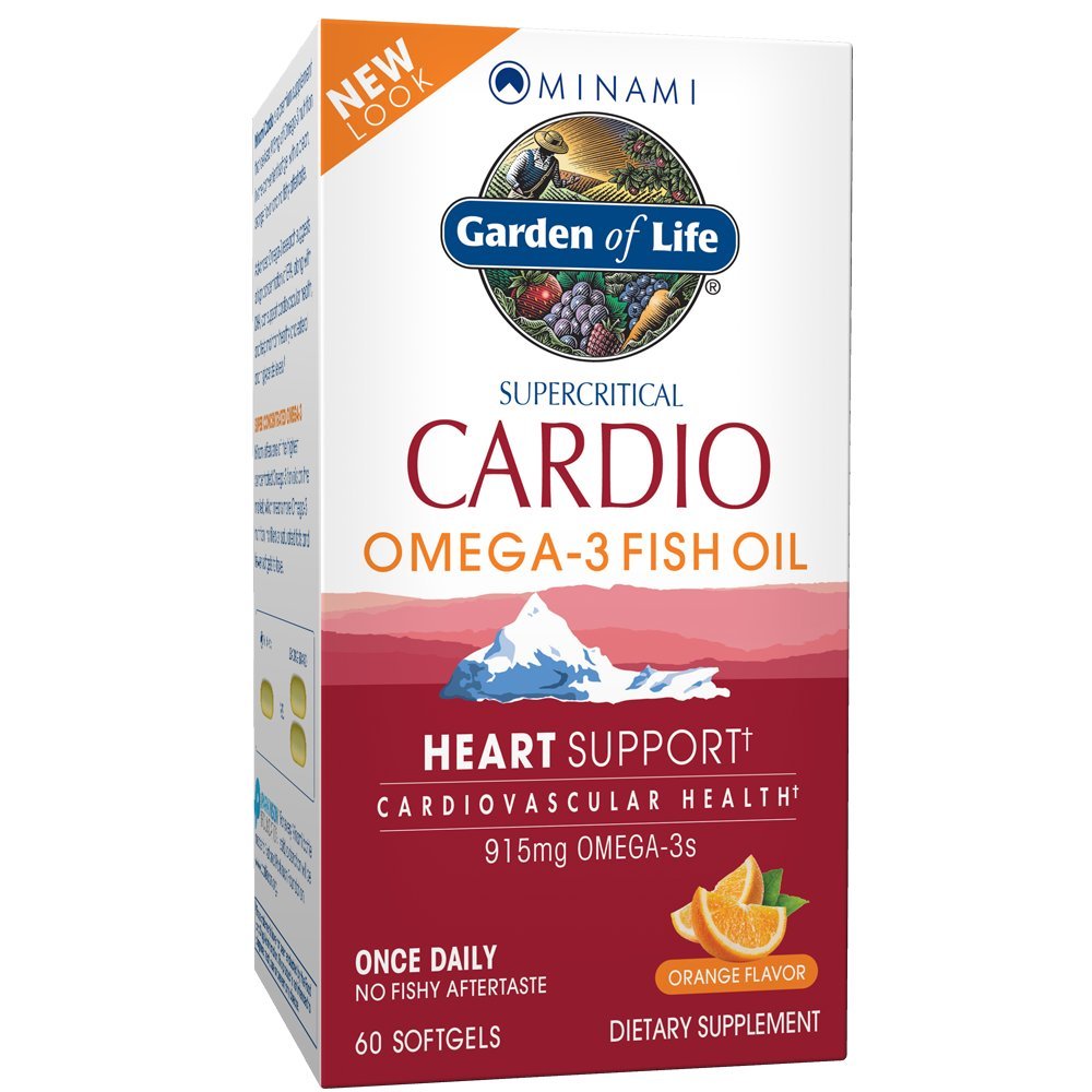 Garden of Life Fish Oil Omega 3 - Cardio Fish Oil Supplement for Heart Health, 915mg Omega 3 Mastné kyseliny EPA & DHA - Orange flavor, Two Month Supply, Minami Ultimate Supplements, 60 Softgels