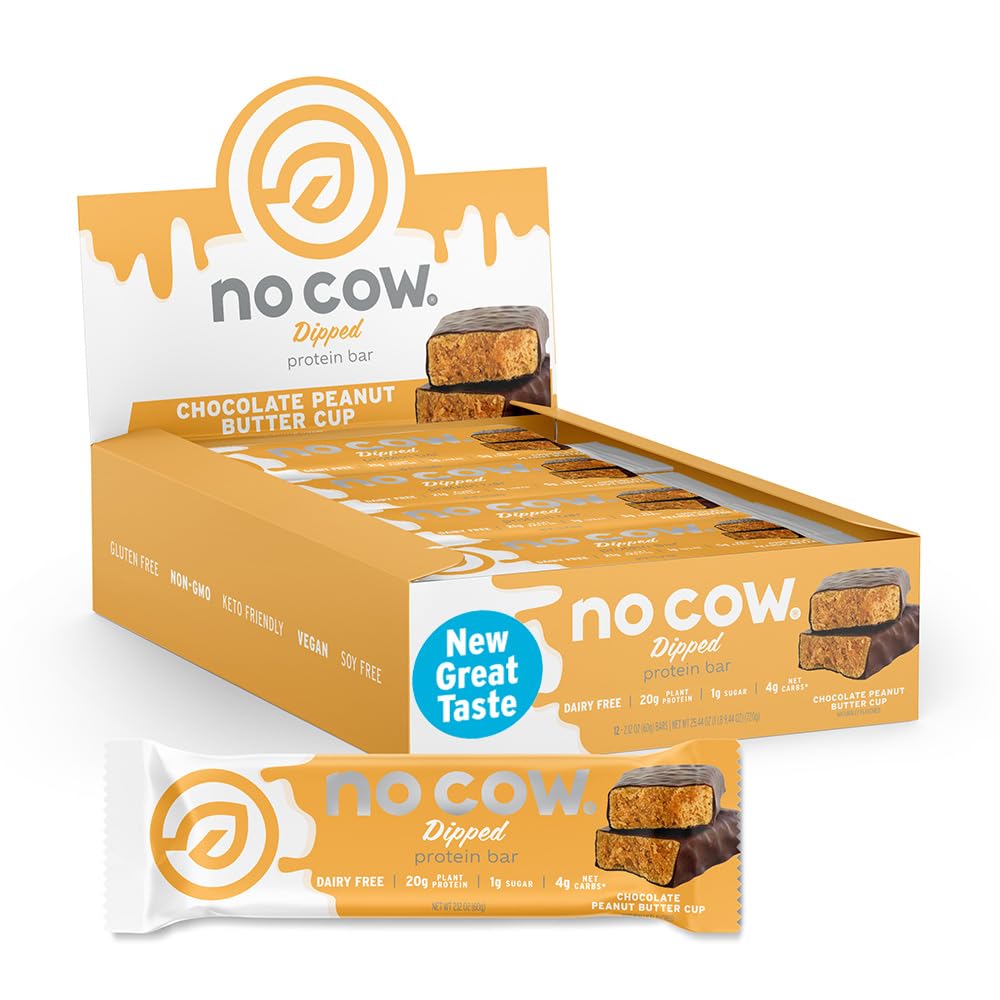 No Cow Vegan Protein Bars, Upgradeed Arašidové maslo Cup 20g Plant Based Protein, Gluten Free, Dairy Free, Soy Free, Keto Friendly, Low Sugar, High Fiber Snack Bars 