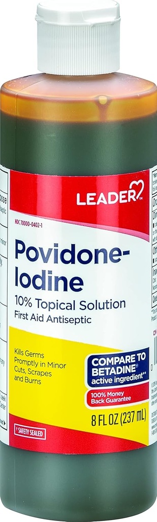 Líder Povidón Iodine 10% Prep Solution USP, Antiseptický čistiaci prostriedok na ranu, umývanie rán, antiseptická mydlo (8 Fl Oz, balenie 1)